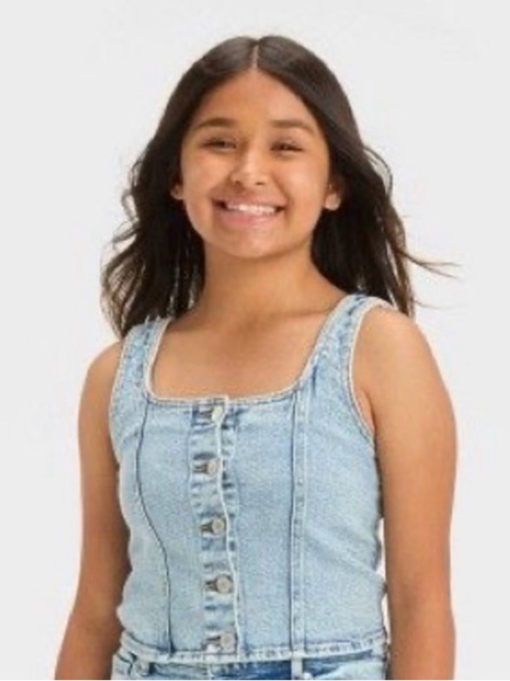 art class Light Blue Denim Button-Front Tank Top
